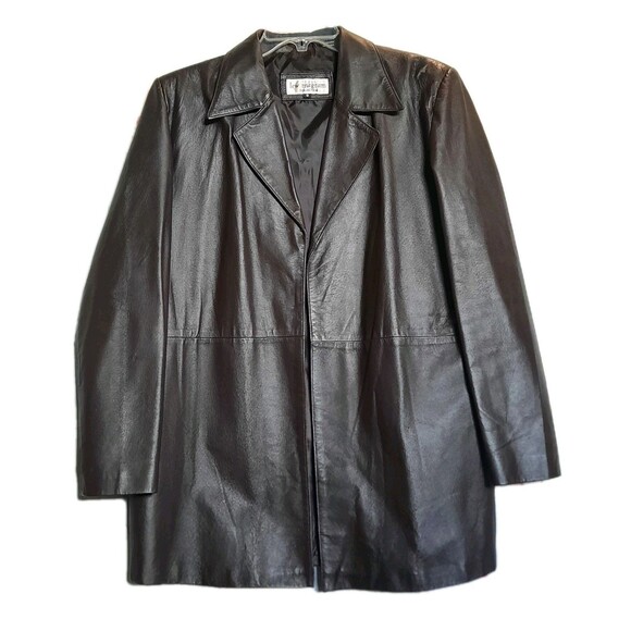 Lew Magram Brown Genuine Leather Mid Length Lined  Open Front Jacket Blazer  18 - Picture 1 of 6